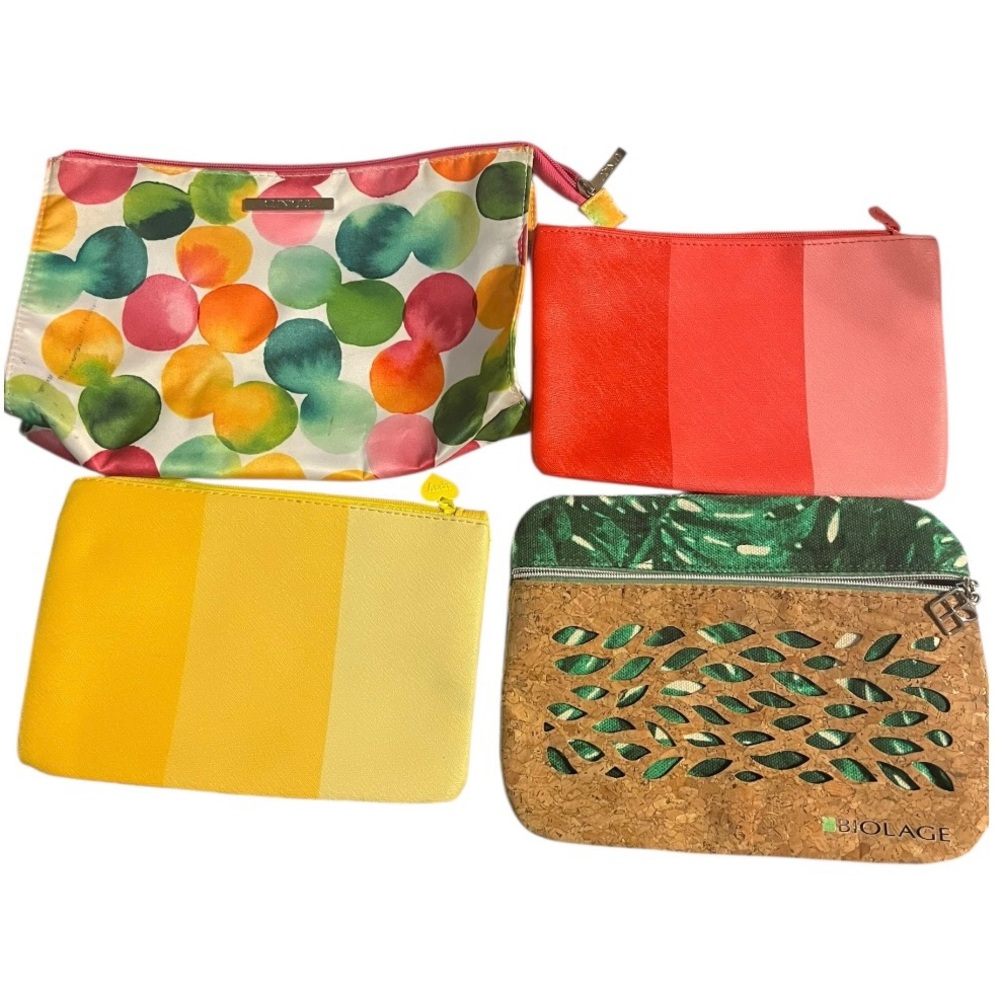 Makeup cosmetic brush zip bags purse 4 pc colorful multi dots palm leaves stripe